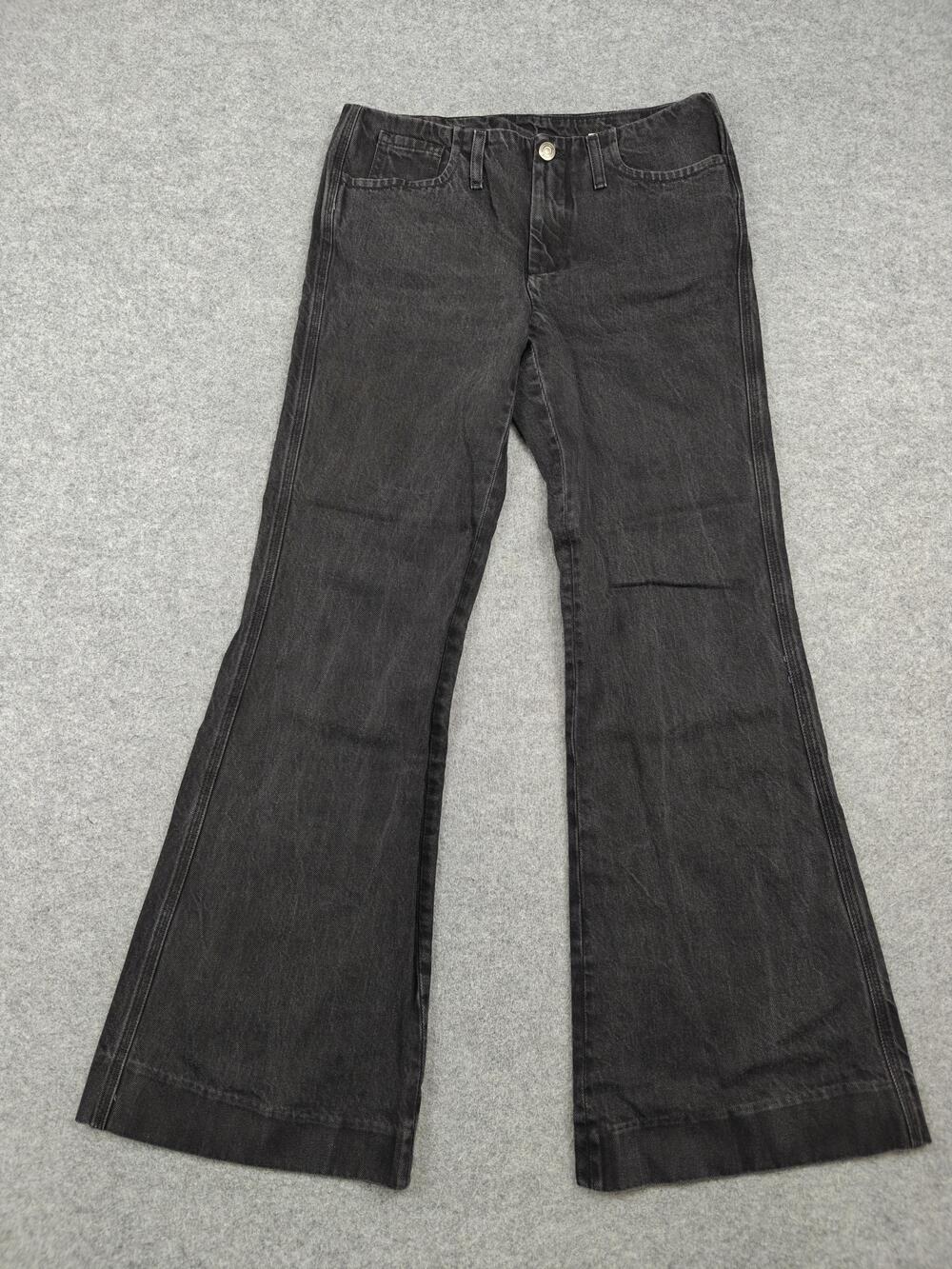 Zara Flared Jeans Womens 4 Black Dark Wash Mid Rise 26 Waist 32 Inseam